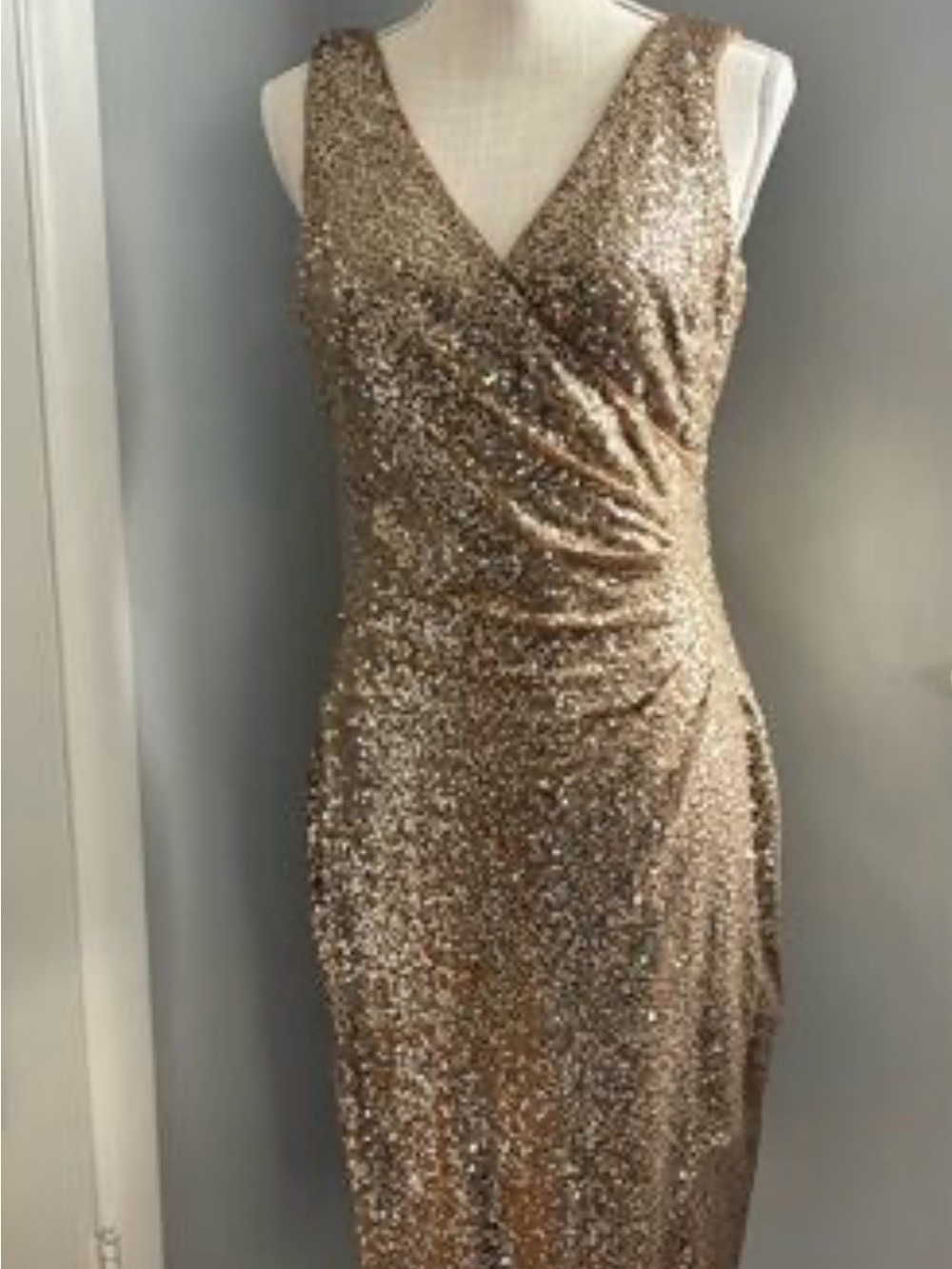 Ralph Lauren Gold Sequin Dress with Green Label size 4 - Picture 2 of 7